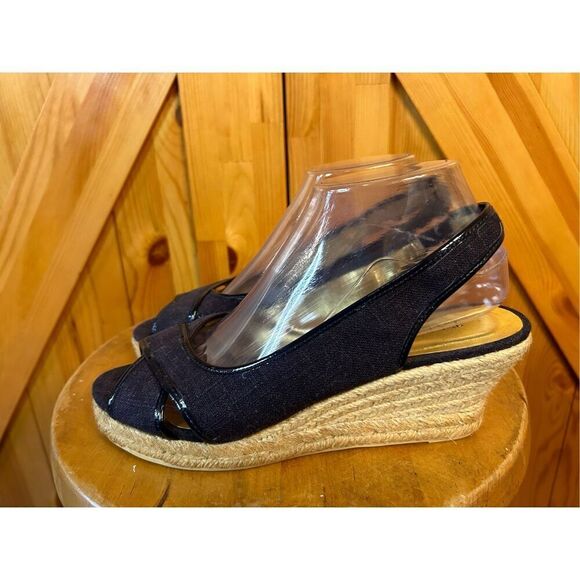 Talbots Sandals Womens 8 Espadrille Wedge Slingback  Fabric Peep Toe Casual - Picture 1 of 8